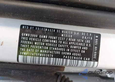 2015 Volkswagen Beetle 1.8T Classic z USA, uszkodzony, nr VIN 3VWF17AT5FM653676